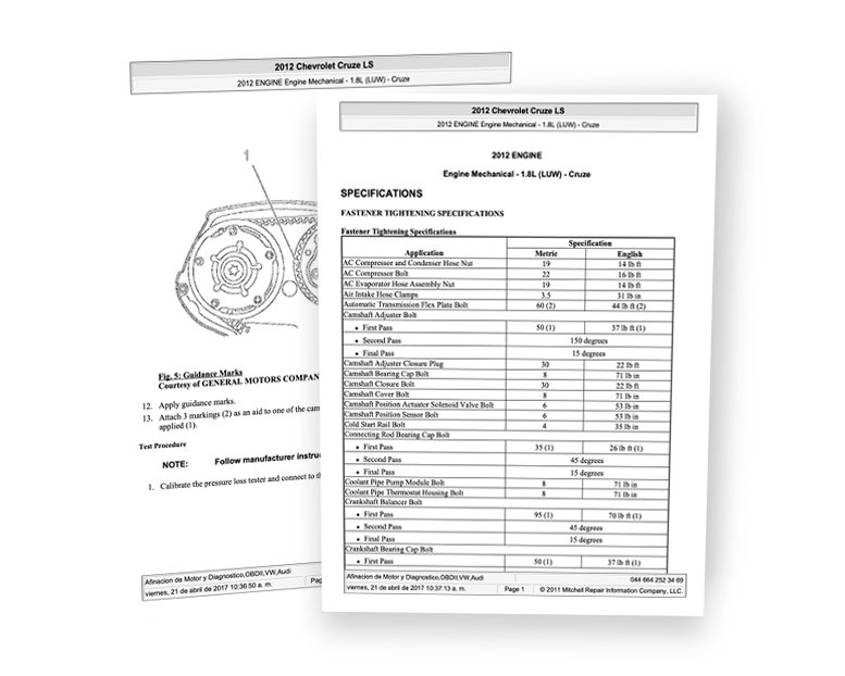 1.8L & 1.6L Ecotec Mechanical Torque Specs Engine